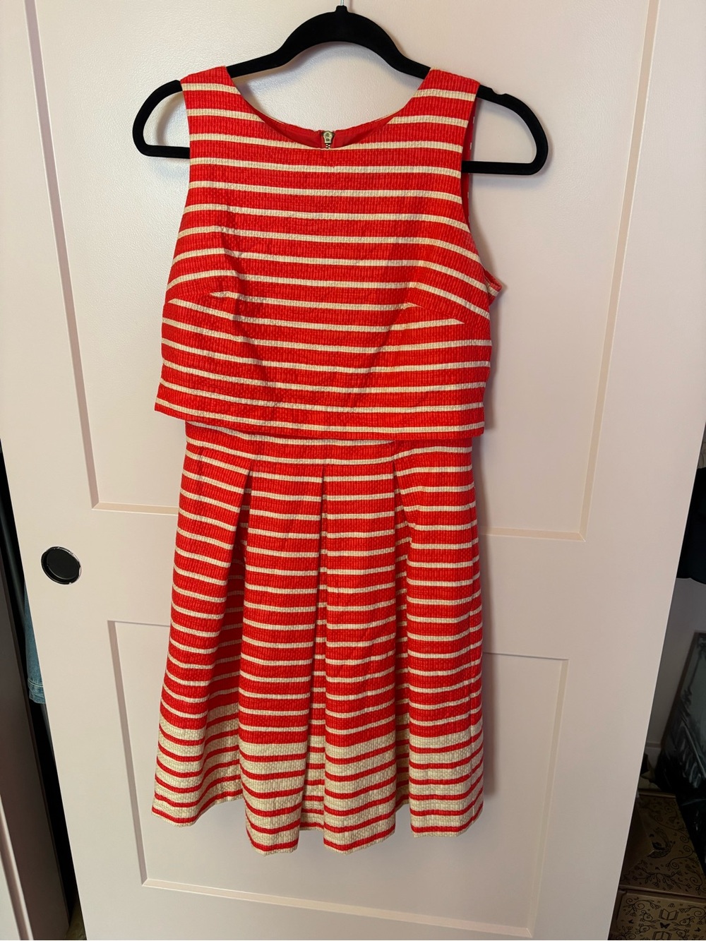 Coral Orange & Cream Striped Dress Fit and Flare Cotton